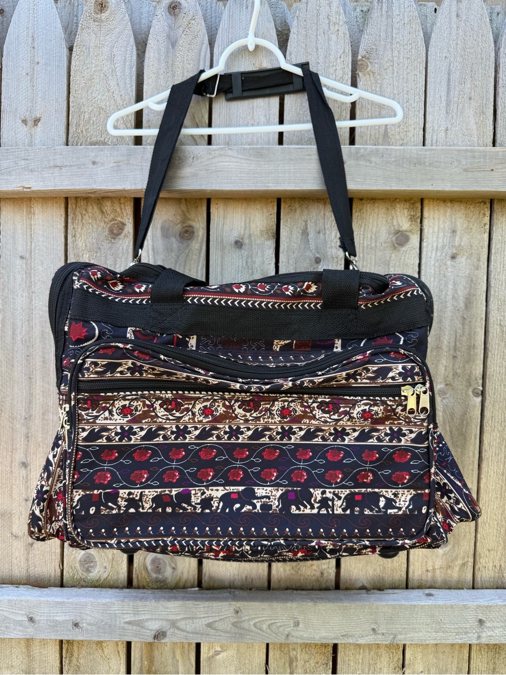 Animal Patterned Quilted Travel Tote Bag Shoulder Strap Elephants